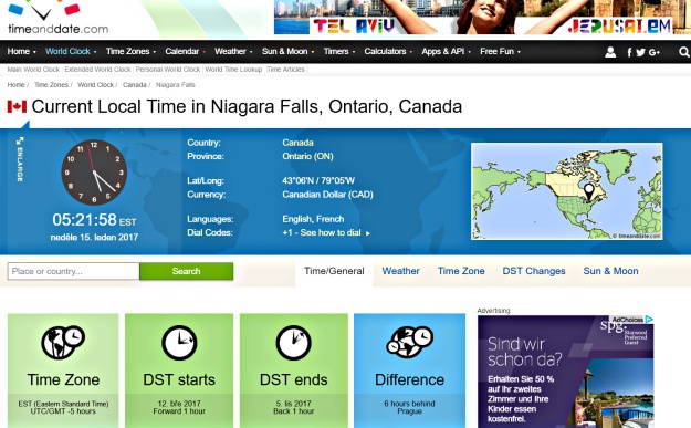 Lokální čas na Niagarských vodopádech