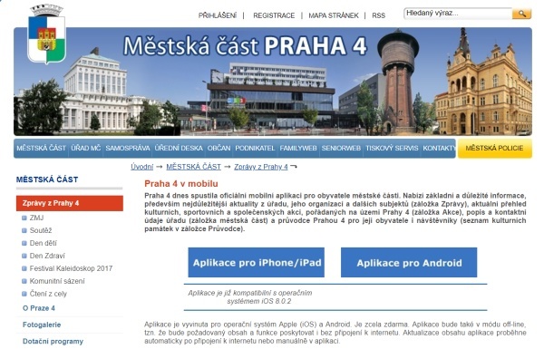 informace o aplikaci Praha 4 v mobilu