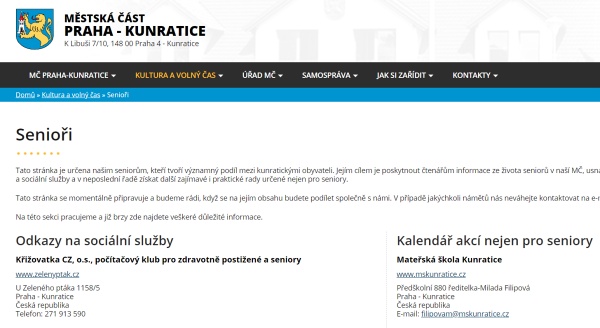 samostatná stránka Senioři