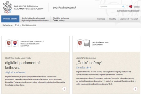 Titulní stránka digitálního repozitáře Poslanecké sněmovny Parlamentu České Republiky